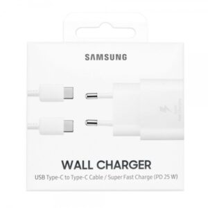 SAMSUNG HIŠNI POLNILEC EP-TA800XWE Super Fast Charge (Type C) in podatkovni kabel EP-DA705BWE (Type C - Type C) - bel