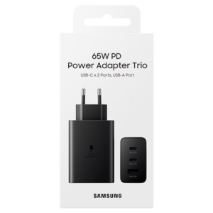Samsung hišni adapter Trio EP-T6530NBE 65W vhod 1x USB A in 2x Type C - črn (EU Blister)