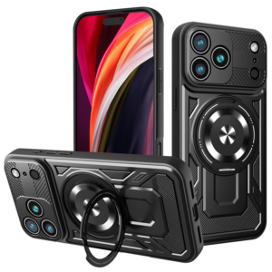 Silikonski ovitek Armor Ring MagSafe za iPhone 17 Pro Max - črn