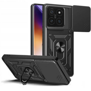 Silikonski ovitek Armor Ring z zaščito kamere za Xiaomi 14T - črn