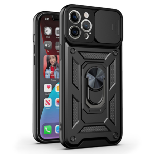 Silikonski ovitek Armor Ring z zaščito kamere za Samsung Galaxy S25 Plus - črn