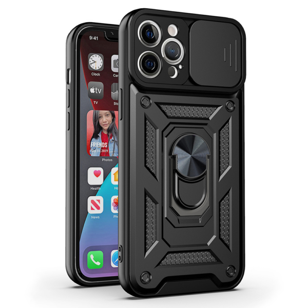 Silikonski ovitek Armor Ring z zaščito kamere za Samsung Galaxy S25 Plus - črn
