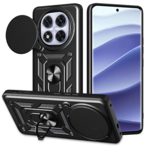 Silikonski ovitek Armor Ring z zaščito kamere za Xiaomi Redmi Note 14 Pro 5G  - črn