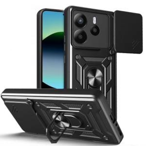 Silikonski ovitek Armor Ring z zaščito kamere za Xiaomi Redmi Note 14 5G  - črn