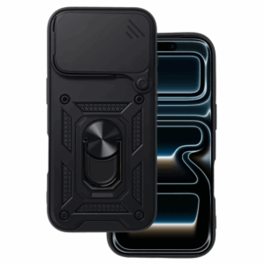 Silikonski ovitek Armor Ring z zaščito kamere za iPhone 17 Pro Max / iPhone 18 Pro Max - črn
