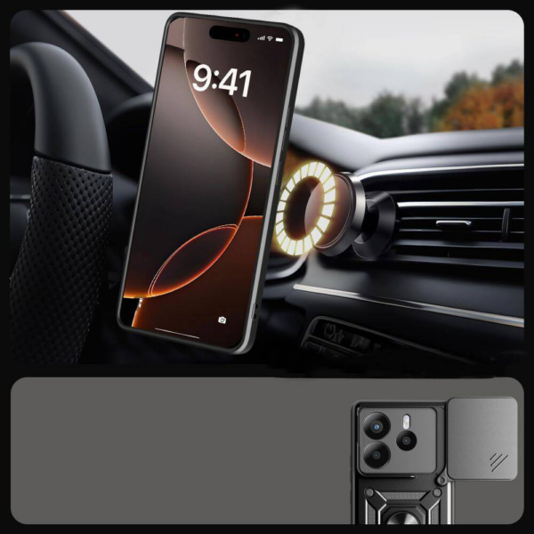 Silikonski ovitek Armor Ring z zaščito kamere za Xiaomi Redmi Note 14 5G  - črn - Image 4