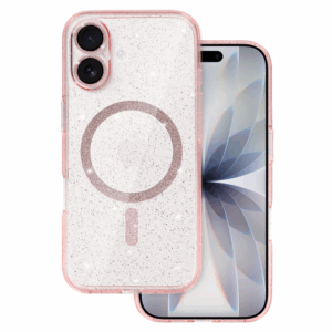 Silikonski ovitek Glitter MagSafe za iPhone 17 - prozorno roza z bleščicami