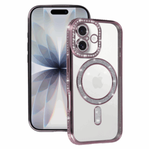 Silikonski ovitek Luxury MagSafe za iPhone 17 Pro Max - prozorno roza z bleščicami