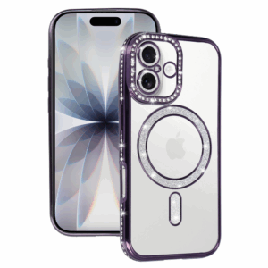 Silikonski ovitek Luxury MagSafe za iPhone 17 - prozorno vijola z bleščicami