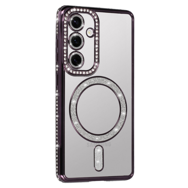 Silikonski ovitek MagSafe za Samsung Galaxy S25 5G - prozorno vijola z bleščicami - Image 2