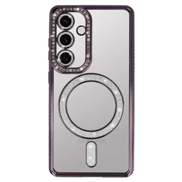 Silikonski ovitek MagSafe za Samsung Galaxy S25 5G - prozorno vijola z bleščicami - Image 3