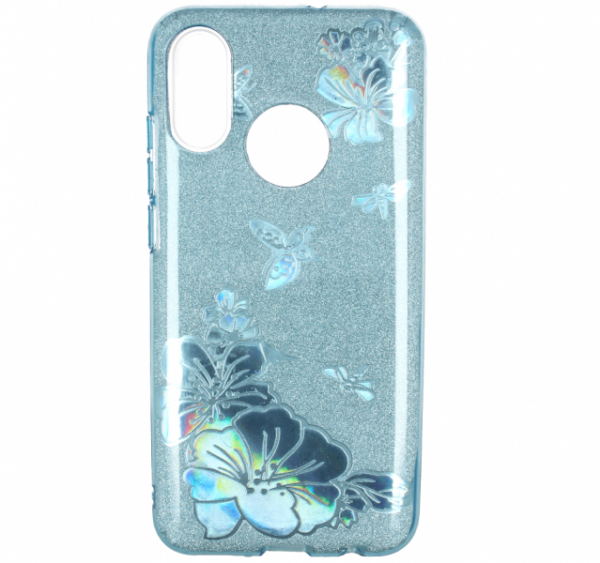Silikonski ovitek z metuljčki za Huawei P Smart 2019 moder z bleščicami - Image 4