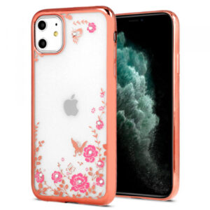 Silikonski ovitek z rožicami za iPhone 12 / 12 Pro - roza