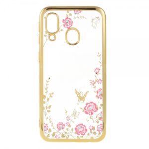 Silikonski ovitek z rožicami za Samsung Galaxy S20 Ultra G988 - zlat