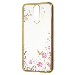 Silikonski ovitek z rožicami za Samsung Galaxy A7 2018 A750 - zlat