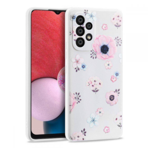 Silikonski ovitek za Samsung Galaxy A53 - mat bel z rožicami