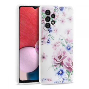 Silikonski ovitek za Samsung Galaxy A13 LTE A135 - mat bel z vijola rožicami