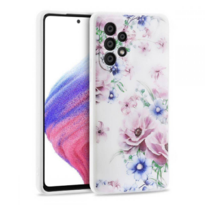 Silikonski ovitek za Samsung Galaxy A53 - mat bel z vijola rožicami