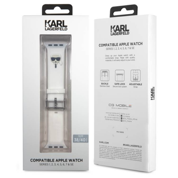 Karl Lagerfeld silikonski pašček za uro za Apple Watch 42 / 44 / 45 mm - Heads - bel - KLAWLSLCKW - Image 2
