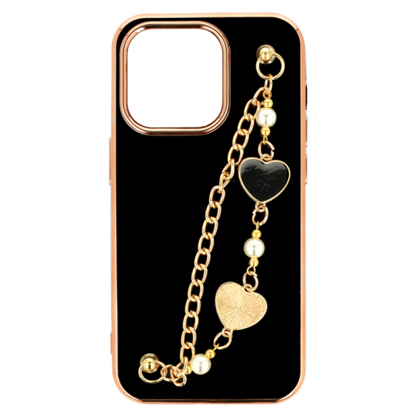 Trendy silikonski ovitek z zapestnico za iPhone 11 - črn s srčki - Image 4