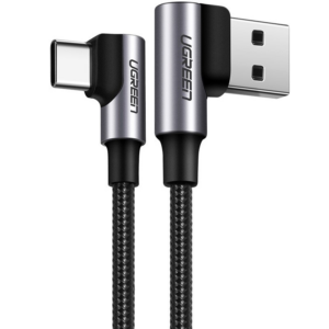 Ugreen US176 90° kotni podatkovni kabel USB A na Type C 60W 1m 3A  - črn