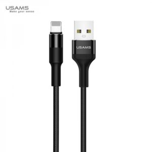 USAMS podatkovni kabel SJ220 Lightning 2A dožina 1,2 m - pleten najlon črn