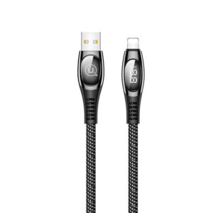 USAMS podatkovni kabel U36 SJ386 Lightning 2A dožina 1,2 m z digitalnim zaslonom - črn
