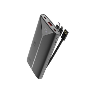 Woox prenosna baterija/powerbank MX0131 10.000 mAh 22,5W, z LCD ekranom in 3x vgrajeni kabli (Type-C, Lightning, USB-A) - za vse telefone in tablice